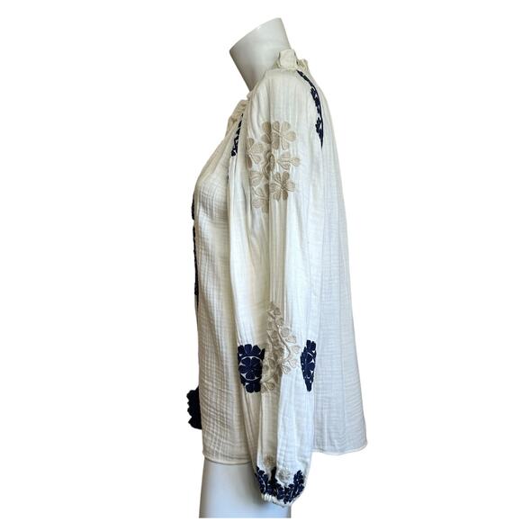 Figue Cream Blue Embroidered Boho Peasant Top with Tassels sz S NWOT $428 - Picture 3 of 10